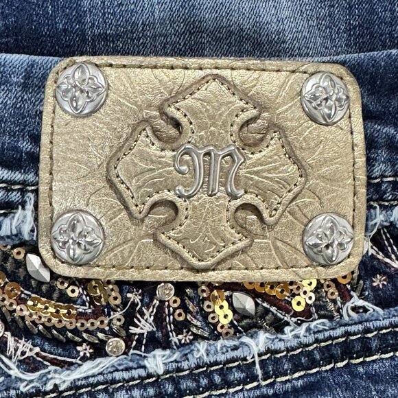 Miss Me Jeans Womens 26x31 Blue Signature Skinny Flap Pockets Distressed Denim - Picture 4 of 13